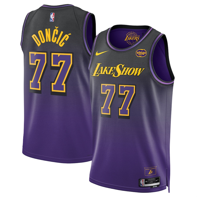 Men's Purple Los Angeles Lakers #77 Luka Dončić 2025 City Edition Stitched Basketball Jersey